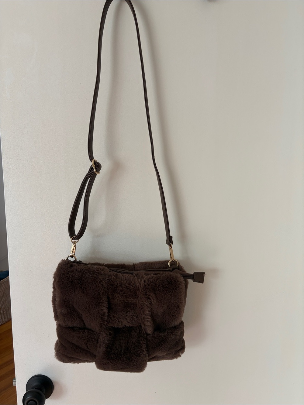 Faux Fur Crossbody Bag in Dark Brown